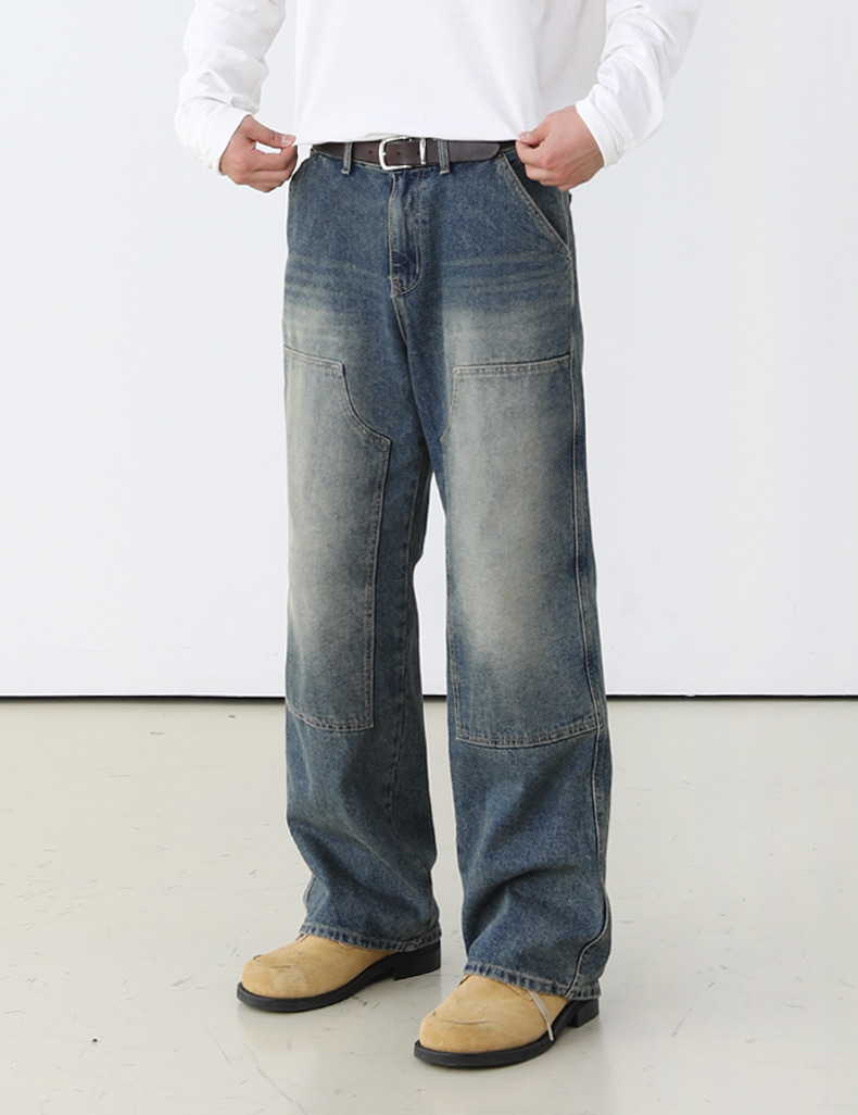 Double patch tin washed denim