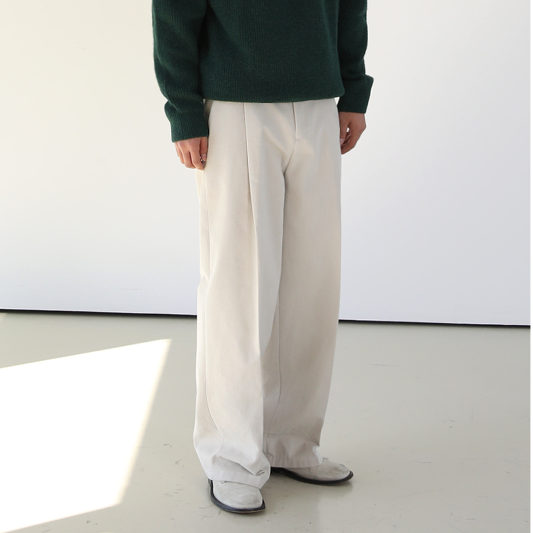 Pintucked twill wide cotton pants