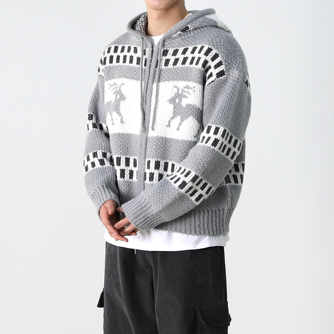 Nordic knit hooded zip-up