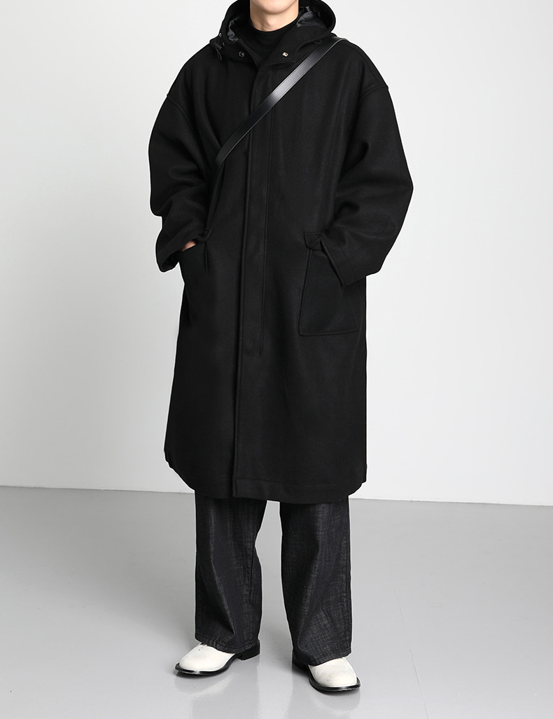 Minimal long hooded coat