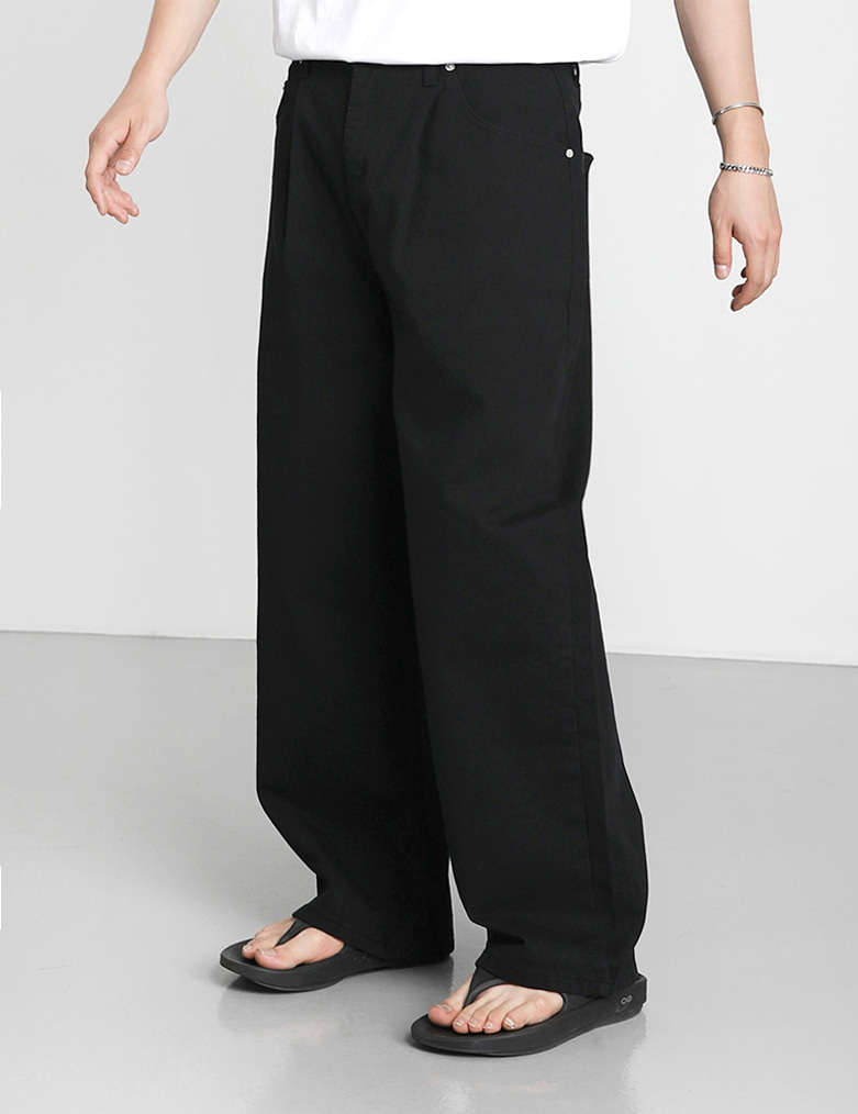 PR black cotton texture wide pants