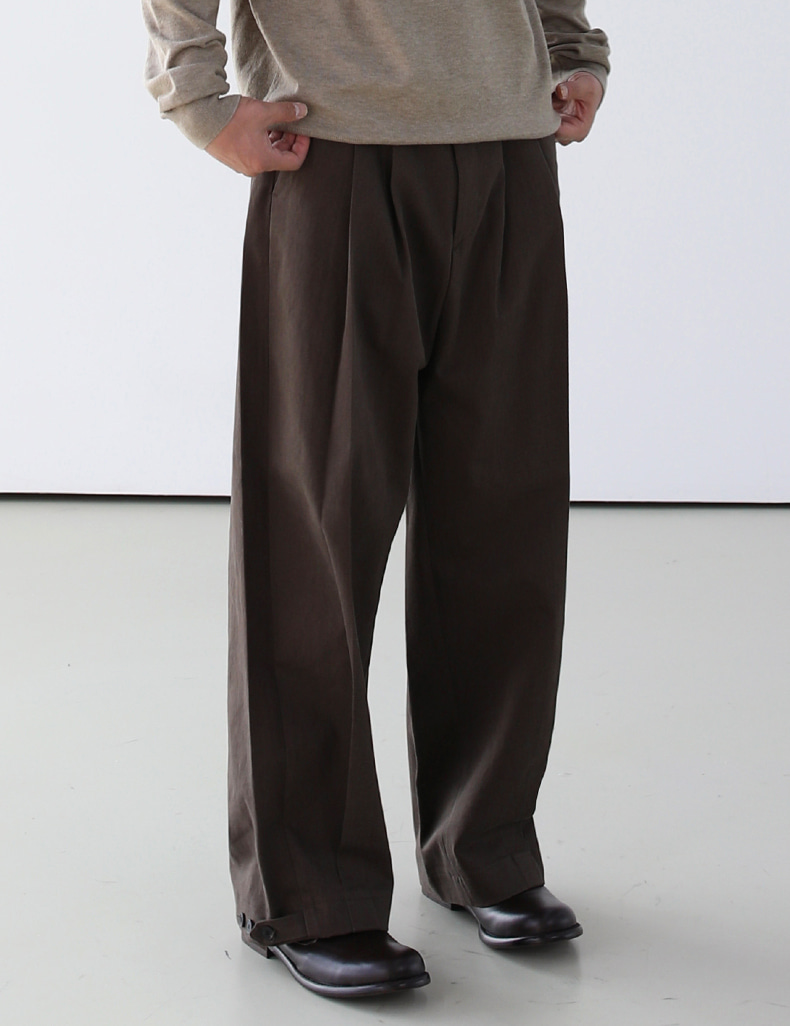 AW two tuck cotton wide pants_Brown