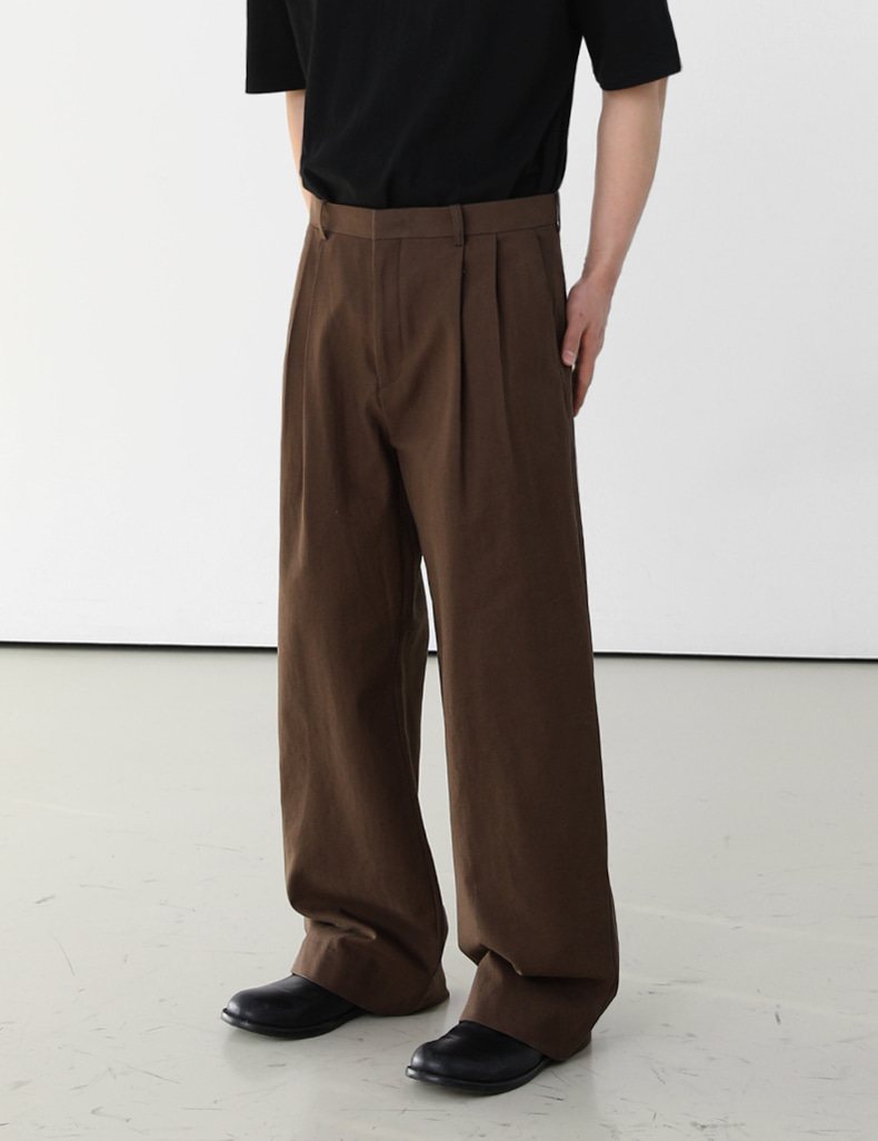 Two-tuck cotton wide pants