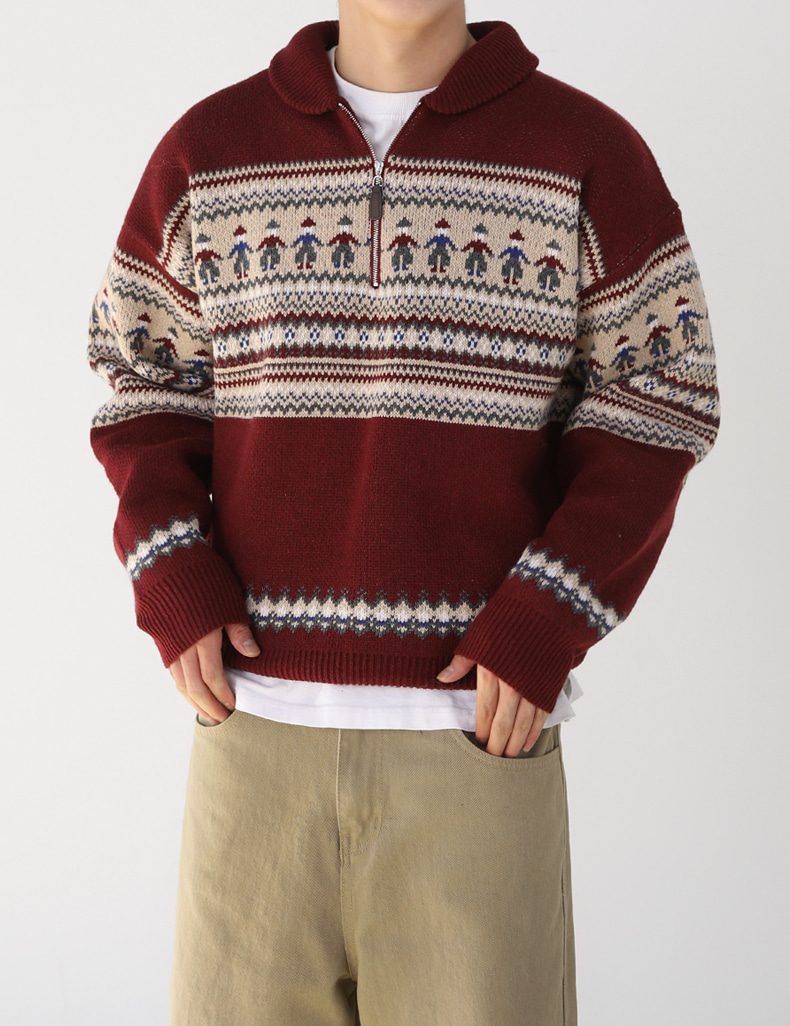 Overfit Nordic wool half-zip-up knit