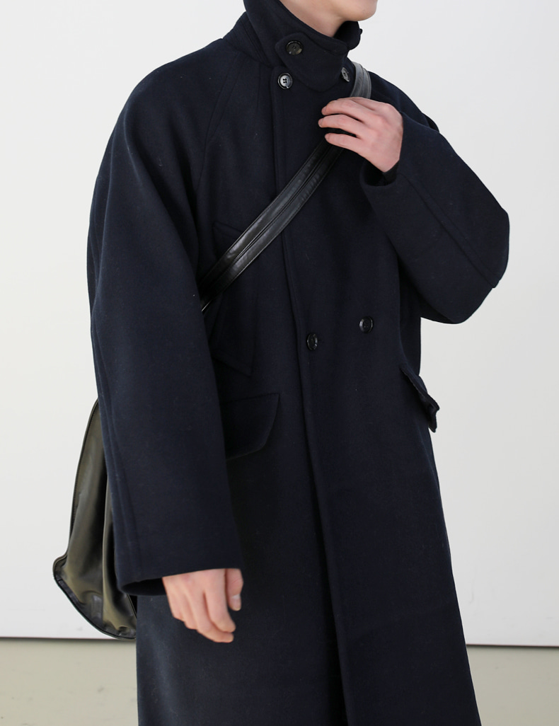 Overfit wool high neck balmacan coat