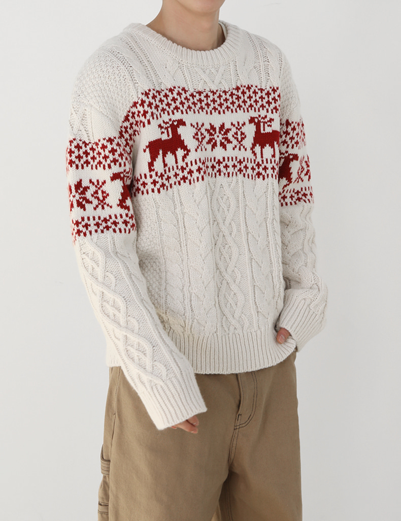 snow deer cable knit