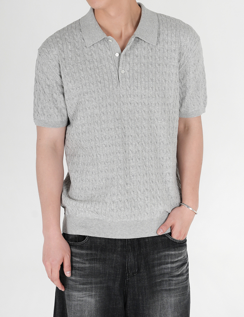 soft cable short-sleeved collar knitwear