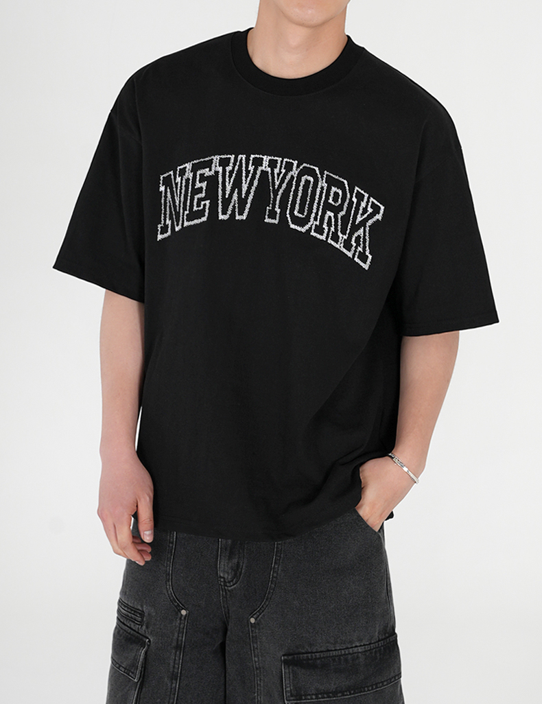 Oversized Fit New York Embroidery Short Sleeve T-shirt