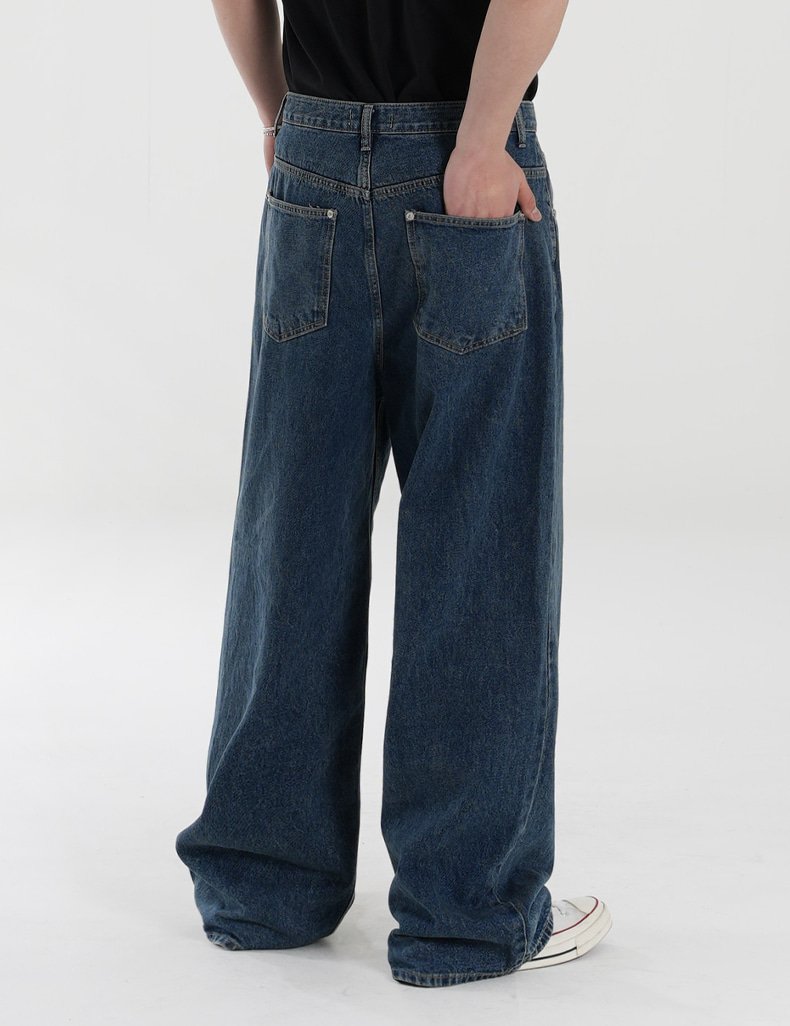 retro basic wide denim pants